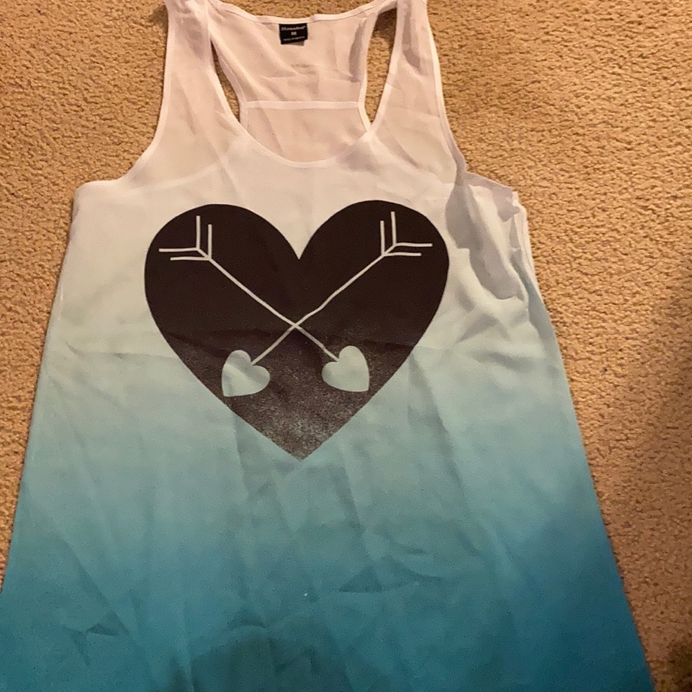 Blue/ White Ombré heart tank